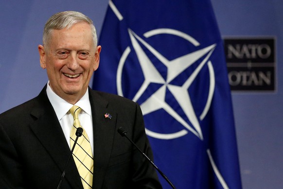 FILE PHOTO: U.S. Defense Secretary Jim Mattis addresses a news conference during a NATO defence ministers meeting at the Alliance headquarters in Brussels, Belgium, February 16, 2017. REUTERS/Francois ...