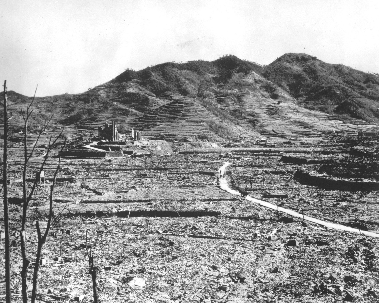 The Roman Catholic Church of Urakami stands out over the burn-razed cityscape of Nagasaki, in 1945, after the second atomic bomb ever used in warfare was dropped by the U.S. over the Japanese industri ...