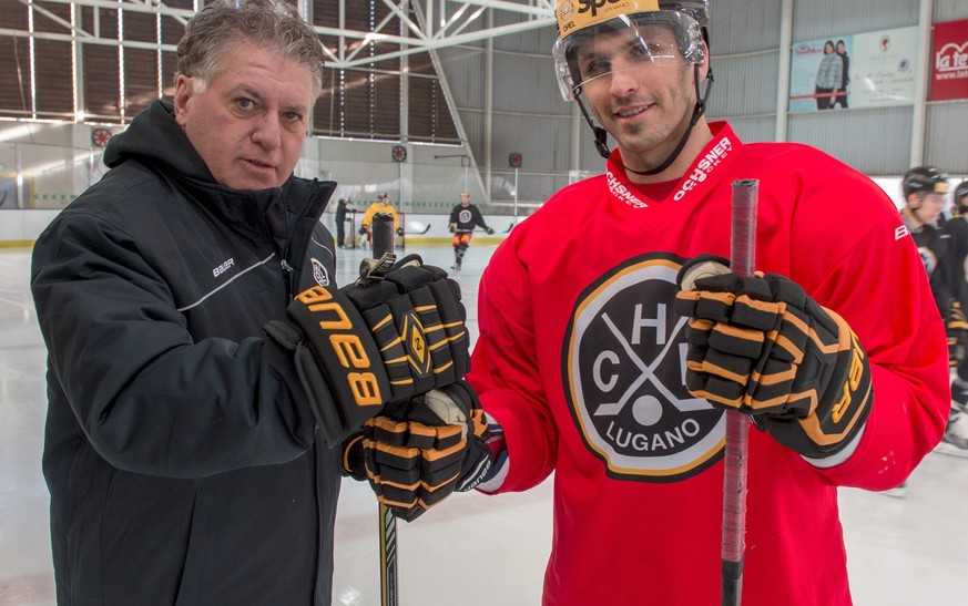 HC Lugano-Trainer Shedden zusammen mit seinem neuen Haudegen Maxim Lapierre.