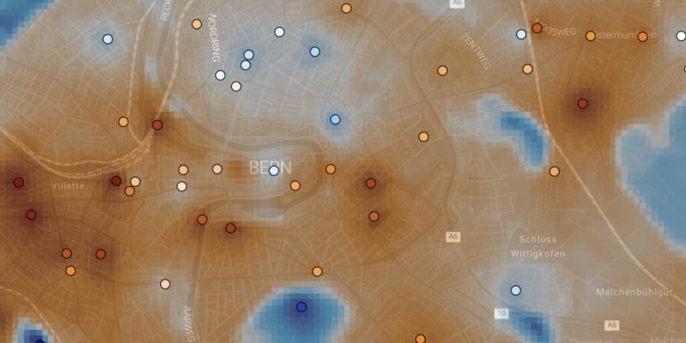Der digitale Stadtplan des «Bernometer» liefert Temperaturangaben.