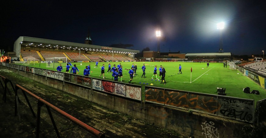 SSE Airtricity League Premier Division, Dalymount Park, Phibsborough, Co. Dublin 24/10/2020 Bohemians vs Finn Harps Finn Harps players warming up before the match Finn Harps players warming up before  ...