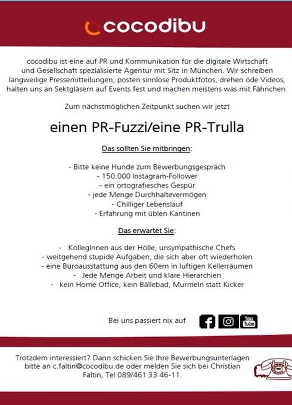 Lustiges Jobinserat