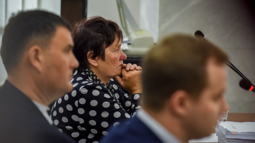 Kateryna Schelipowa, die Witwe des getöteten Zivilisten Alexander Schelipow nimmt am Prozess teil, Kiew, 19. Mai 2022. 