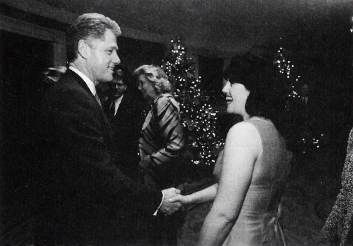 A Dec.16, 1996 White House photo, taken from page 3138 of independent counsel Kenneth Starr's report on President Clinton shows the president and Monica Lewinsky at a Christmas party. Congress la ...