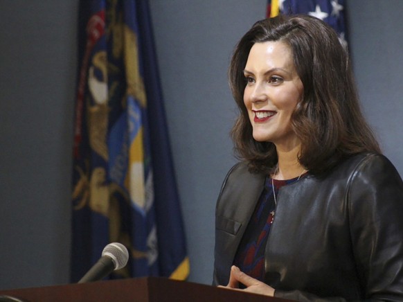 ARCHIV - Gretchen Whitmer, Gouverneurin von Michigan, spricht zu Journalisten. Foto: Uncredited/POOL Michigan Governors Office/AP/dpa