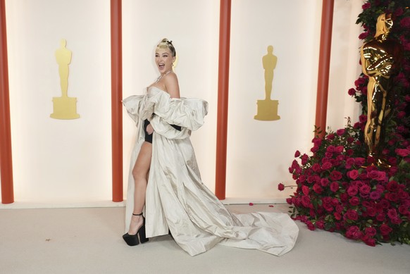 Florence Pugh arrives at the Oscars on Sunday, March 12, 2023, at the Dolby Theatre in Los Angeles. (Photo by Jordan Strauss/Invision/AP)
Florence Pugh