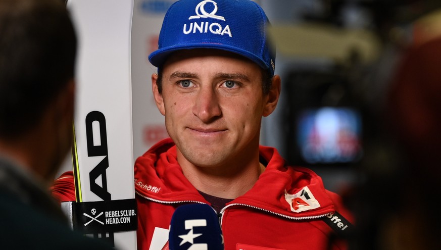 epa09539447 Matthias Mayer of Austria attends a press event at the FIS Alpine Ski World Cup season in Soelden, Austria, 22 October 2021. The Alpine Skiing World Cup season 2021/22 will start on 23 and ...