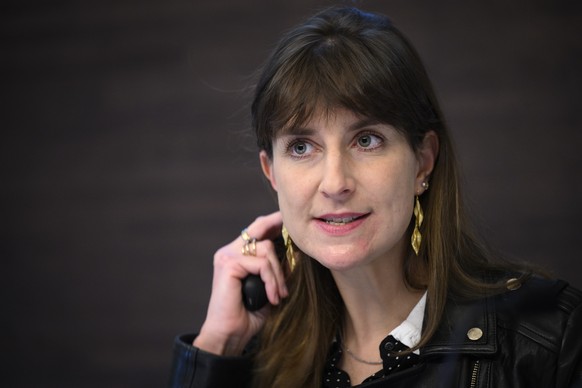 La conseillere d&#039;Etat vaudoise Rebecca Ruiz lors parle lors d&#039;une conference de presse sur le bilan des 10 ans des prestations complementaires cantonales pour familles (PC Familles) ce jeudi ...