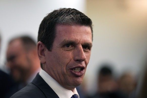 Newly appointed Migration and Asylum Minister Dimitris Kairidis speaks during a handover ceremony, in Athens, Greece, on Tuesday, June 27, 2023. Greek Prime Minister Kyriakos Mitsotakis&#039; cabinet  ...