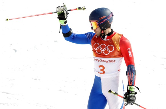 epa06538516 Mathieu Faivre of France reacts after the Men&#039;s Giant Slalom race at the Yongpyong Alpine Centre during the PyeongChang 2018 Olympic Games, South Korea, 18 February 2018. EPA/ANTONIO  ...