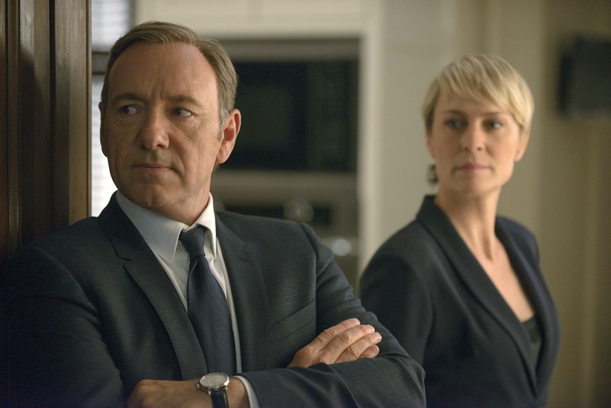 This image released by Netflix shows Kevin Spacey as Francis Underwood, left, and Robin Wright as Clair Underwood in a scene from &quot;House of Cards.&quot; Spacey was nominated for an Emmy Award for ...