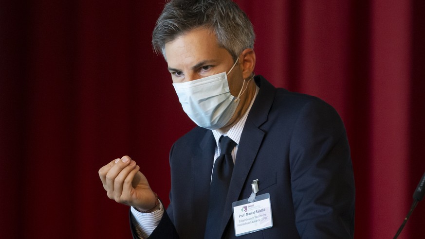 Marcel Salathe, Epidemiologe, Eidgenossisch Technische Hochschule Lausanne (EPFL), Mitglied der "Swiss National COVID-19 Science Task Force", spricht bei einer Tagung von Experten des schwei ...