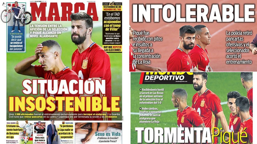 «Unhaltbare Situation», «Unerträglich» und «Gewitter über Piqué» – so titeln spanische Medien heute.