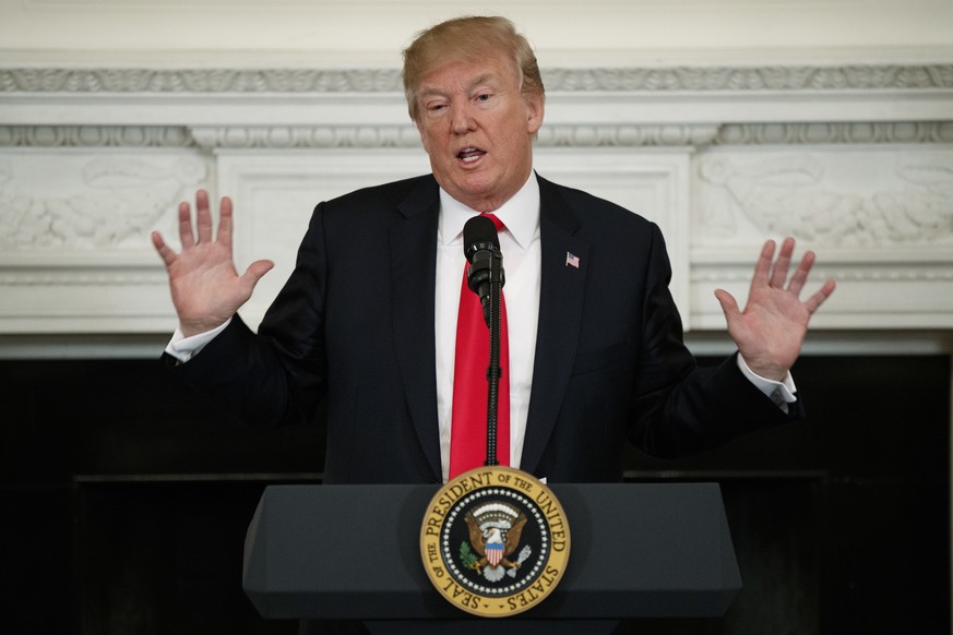 President Donald Trump speaks during a meeting with the members of the National Governors Association in the State Dining Room of the White House, Monday, Feb. 26, 2018, in Washington. (AP Photo/Evan  ...