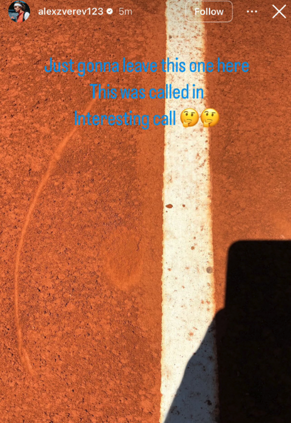 Alexander Zverev postet ein Foto eines Ballabdrucks in Madrid