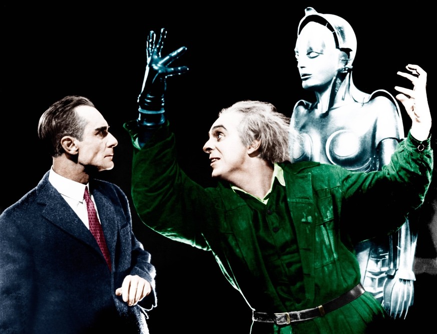 METROPOLIS, from left: Alfred Abel, Rudolf Klein-Rogge, robot, 1927 Courtesy Everett Collection PUBLICATIONxINxGERxSUIxAUTxONLY Copyright: xCourtesyxEverettxCollectionx M8DMETR EC012