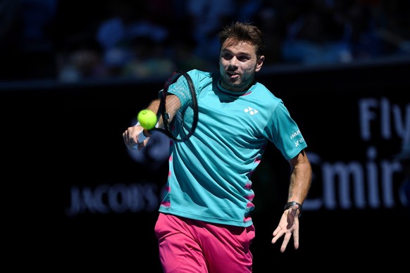 epa05740553 Stan Wawrinka of Switzerland in action against Andreas Seppi of Italy during round four of the Men&#039;s Singles at the Australian Open Grand Slam tennis tournament in Melbourne, Victoria ...