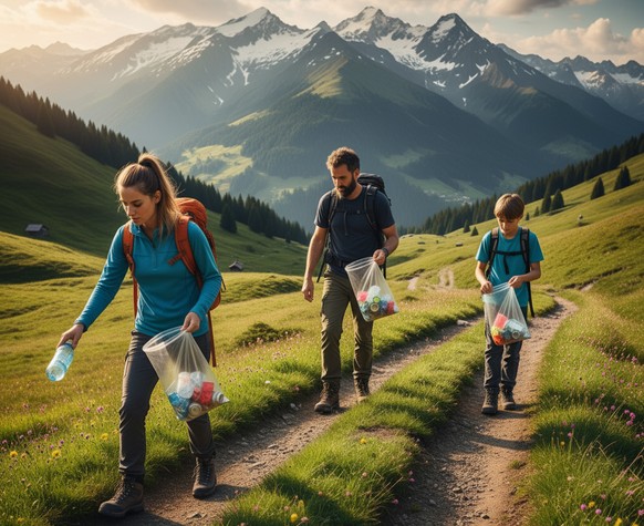 gemini ki-generierte bilder zum thema littering in den bergen clean-up-day