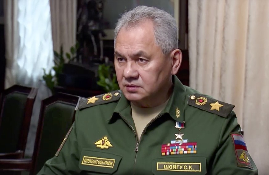 In this handout photo taken from video released by Russian Defense Ministry Press Service, Russian Defense Minister Sergei Shoigu speaks in televised remarks in Moscow, Wednesday, Sept. 21, 2022. Russ ...