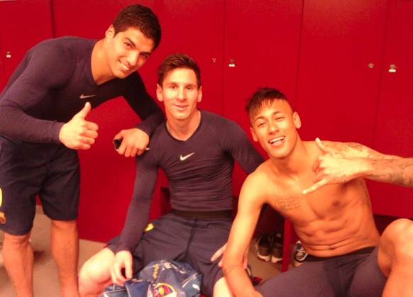 Freude in der Barça-Kabine: Suarez, Messi und Neymar.