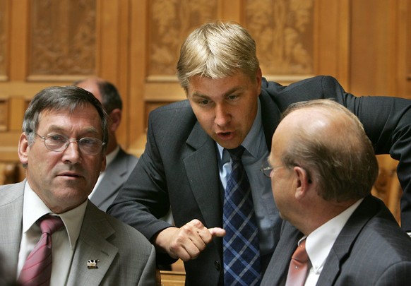 Josef Kunz, Toni Brunner und Marcel Scherer im Nationalratssaal 2005.