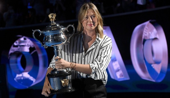 epa06430446 Maria Sharapova of Russia during the draw for the Australian Open tennis tournament at Melbourne Park in Melbourne, Victoria, Australia, 11 January 2018. The Australian Open starts on 15 J ...