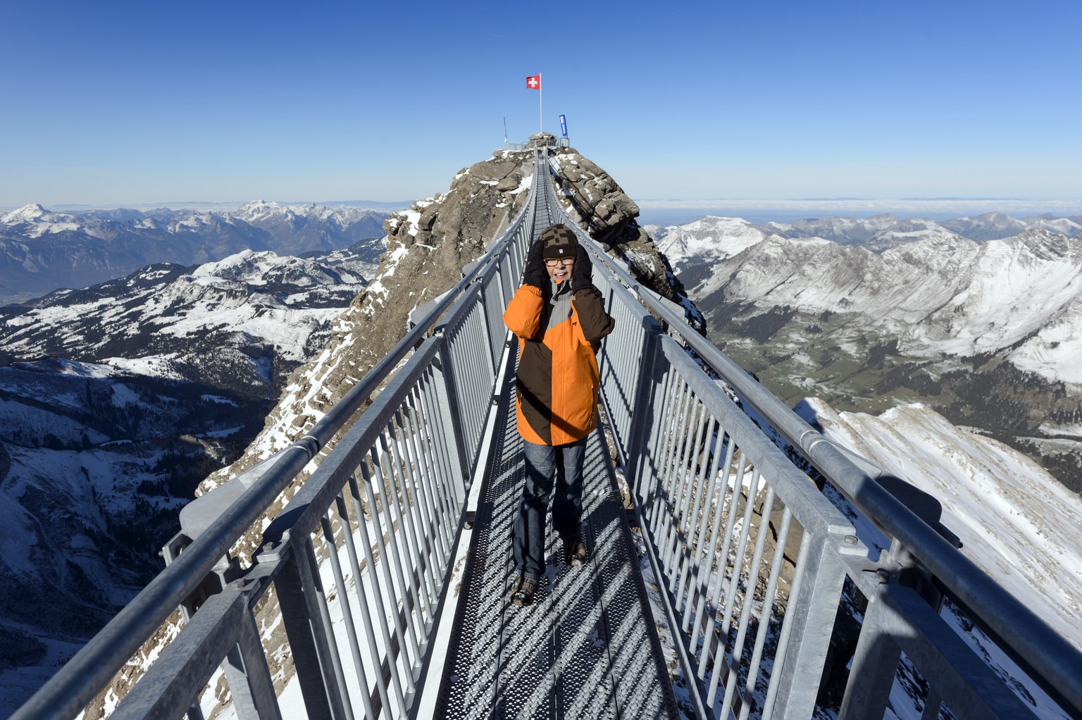 Die Brücke hängt an vier Haupttragseilen von jeweils 45 Millimeter Durchmesser und verfügt über eine Belastbarkeit von bis zu 120 Tonnen. Theoretisch könnte sie gleichzeitig 300 Personen tragen. Die A ...