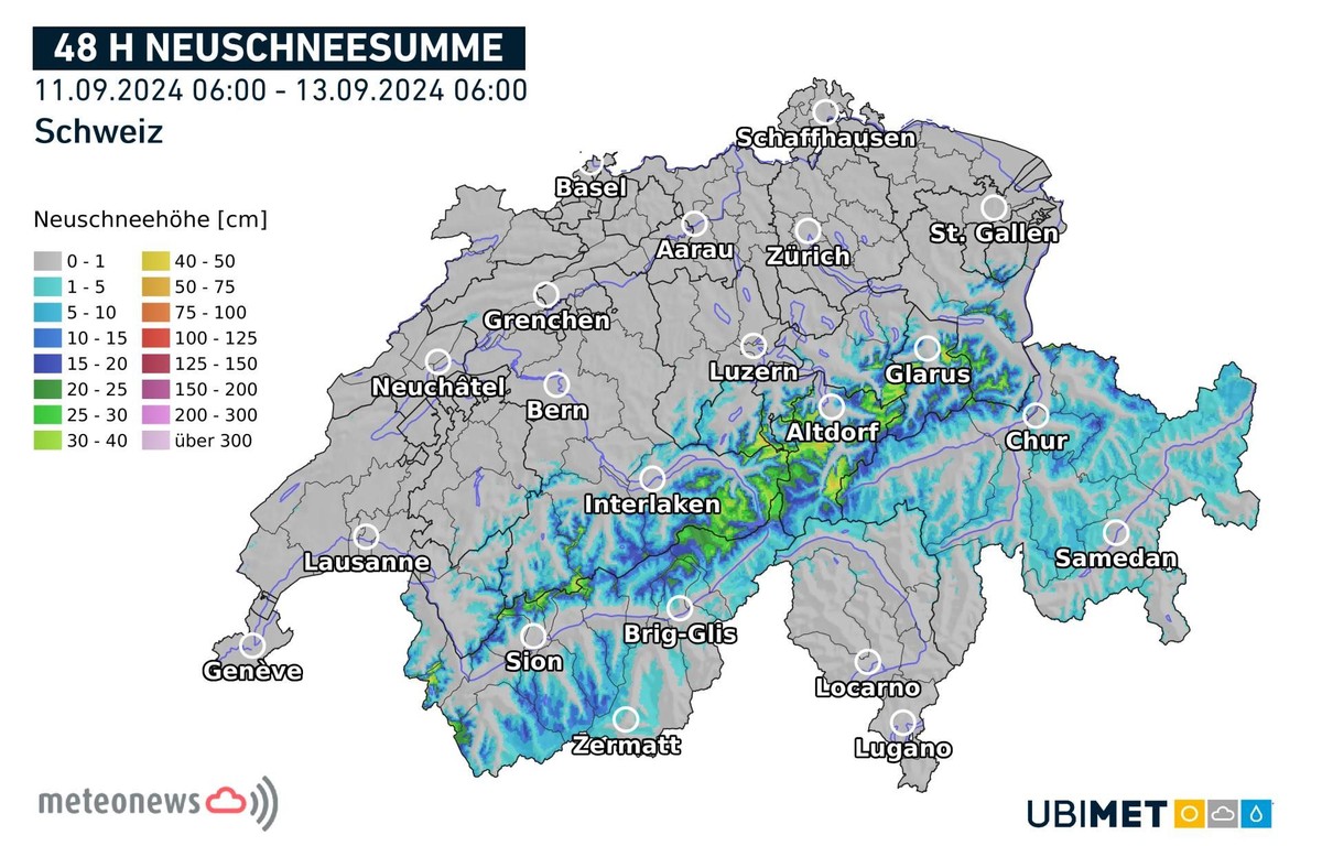 Schneefall im September in der Schweiz vom 11. bis 13. September 2024.
