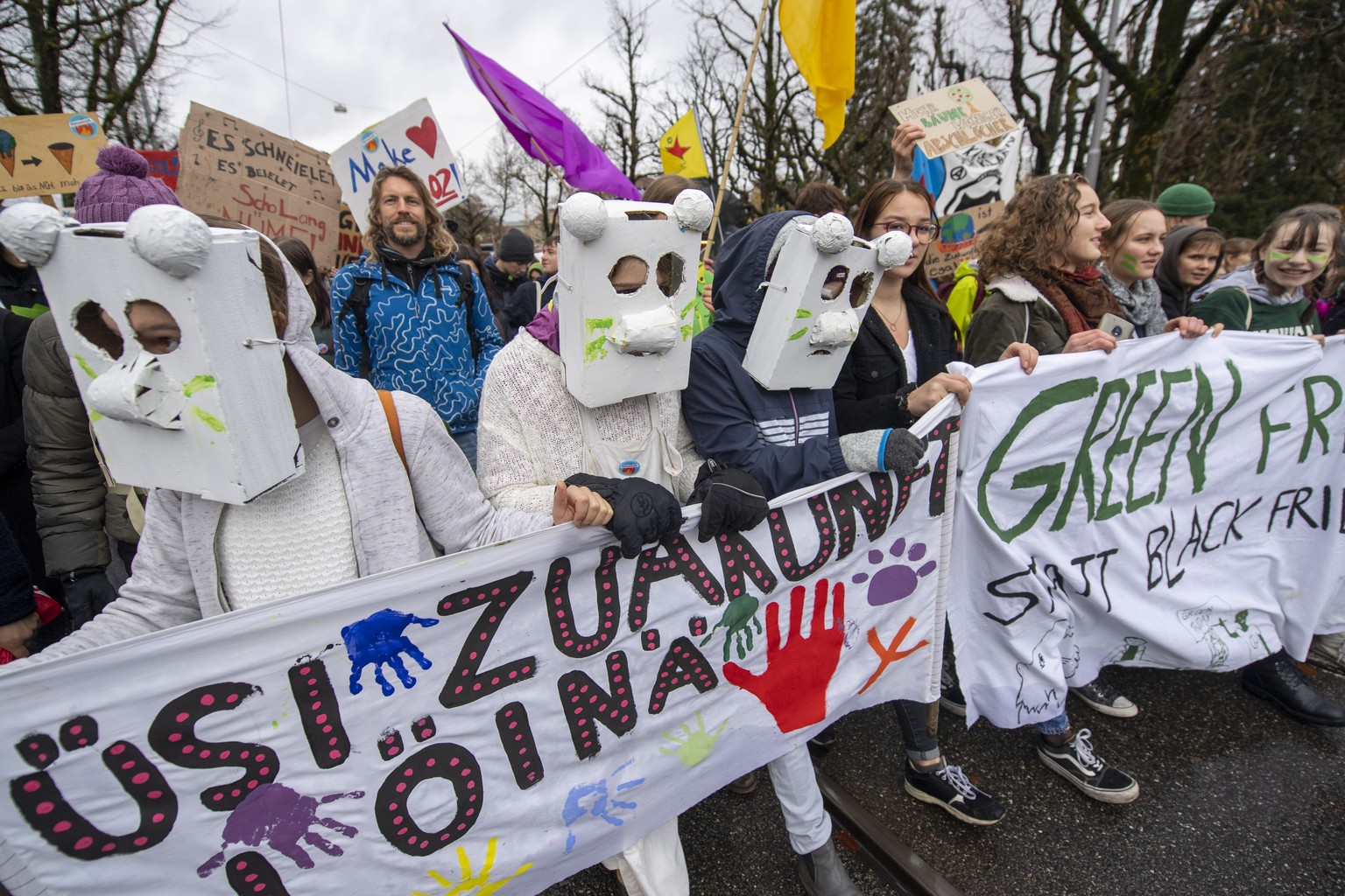 Mehrere hundert Personen protestieren anlaesslich des Klimastreiks &quot;Green Friday statt Black Friday&quot;, am Freitag, 29. November 2019, in Bern. (KEYSTONE/Marcel Bieri)