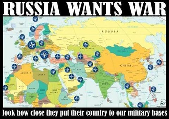 Putin und der Dritte Weltkrieg: Alles Bluff – oder was?
Das erinnert mich an ein Bild: Look how close they put their country to NATOs bases.