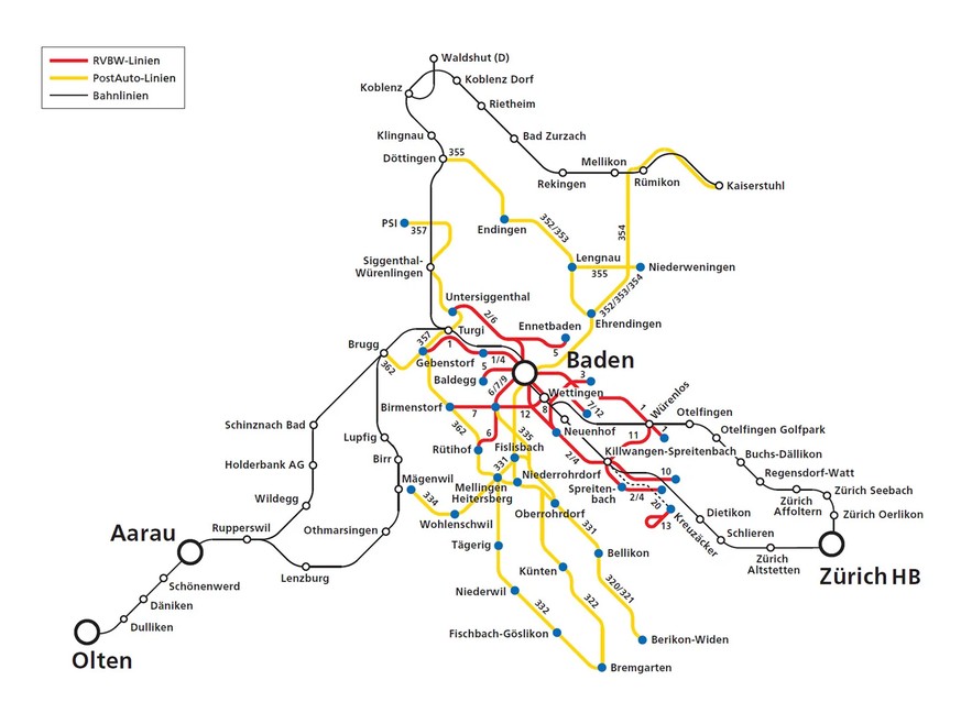 ÖV-Netz, das im Festpass für die Badenfahrt inbegriffen ist. https://badenfahrt.ch/das-fest-2023/informationen/an-und-abreise/