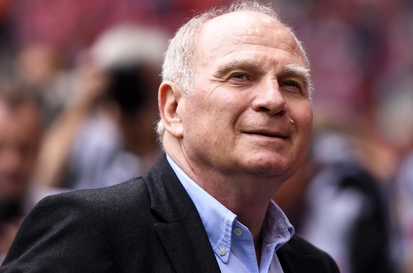 epa07580941 Bayern&#039;s president Uli Hoeness smiles before the German Bundesliga soccer match between FC Bayern Munich and Eintracht Frankfurt in Munich, Germany, 18 May 2019. EPA/PHILIPP GUELLAND  ...