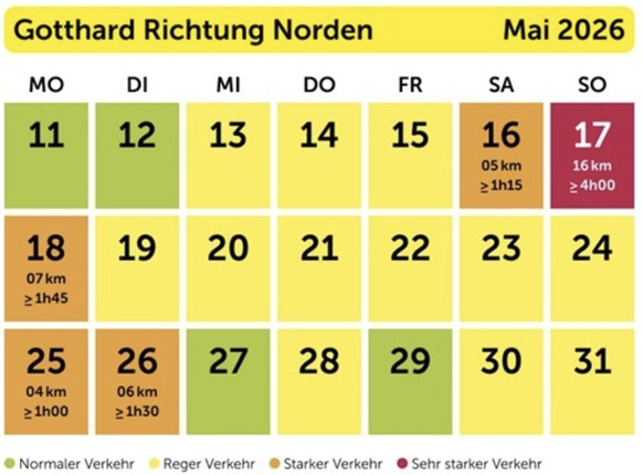 Prognose TCS Stau Gotthard Auffahrt