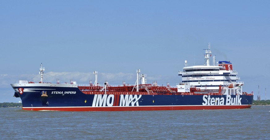 In this May 5, 2019 photo issued by Karatzas Images, showing the British oil tanker Stena Impero at unknown location, which is believed to have been captured by Iran. Iran&#039;s Revolutionary Guard a ...