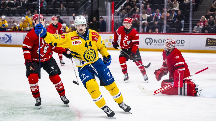 Matej Stransky (HCD) montre sa joie apres avoir marque le but du 1:3 lors du match du championnat suisse de hockey sur glace de National League entre Lausanne HC, LHC, et HC Davos le jeudi 28 novembre ...