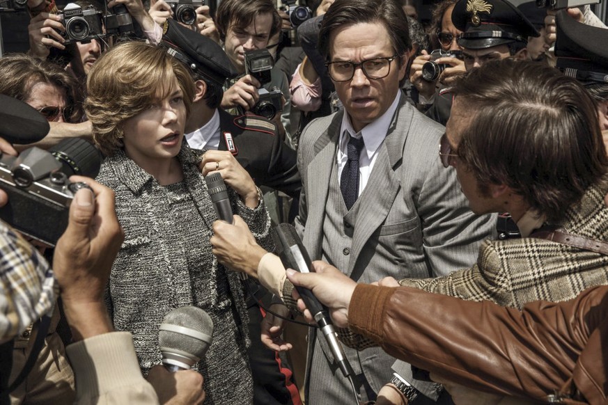 This image released by Sony Pictures shows Michelle Williams, left, and Mark Wahlberg star in TriStar Pictures&#039; &quot;All The Money in the World.&quot; Ridley Scott’s film about the kidnapping of ...