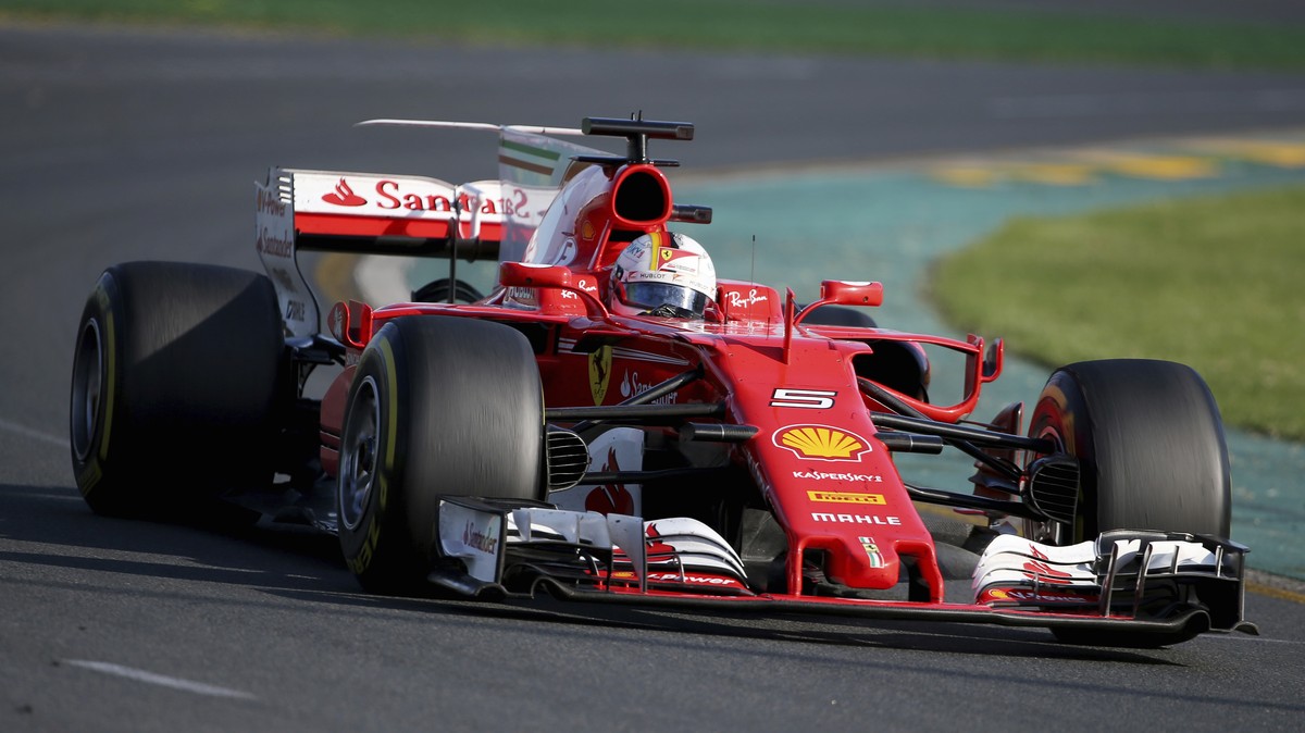 Ferrari driver Sebastian Vettel of Germany steers his car during the Australian Formula One Grand Prix in Melbourne, Australia, Sunday, March 26, 2017. (AP Photo/Rick Rycroft)