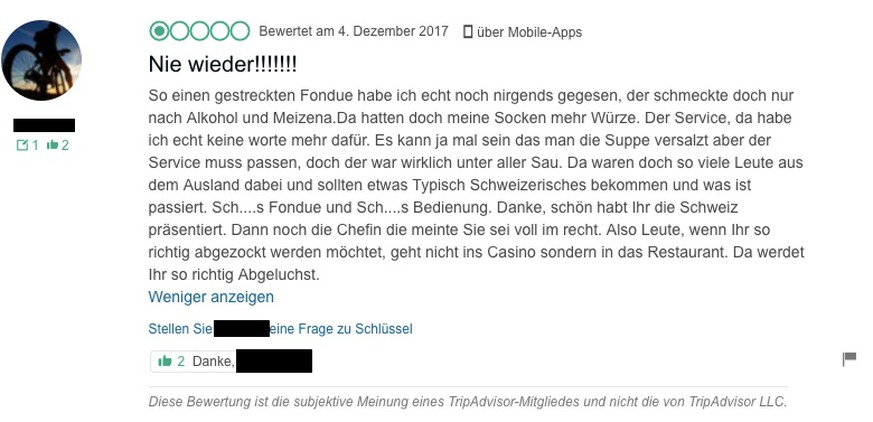 Tripadvisor schlechte Bewertung