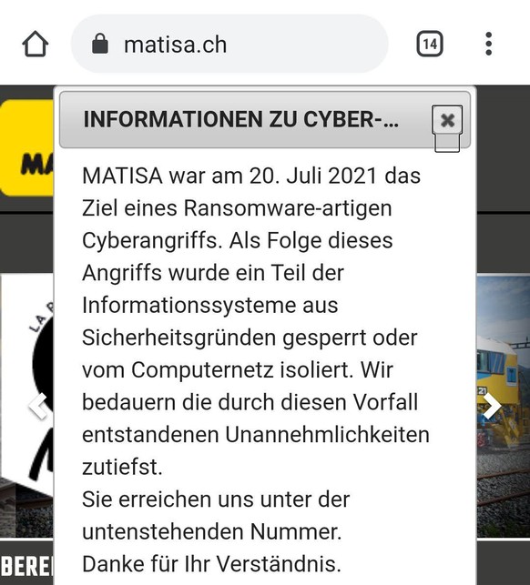 Matisa hat eine Telefonnumer publiziert, unter der sich besorgte Kunden melden sollen.