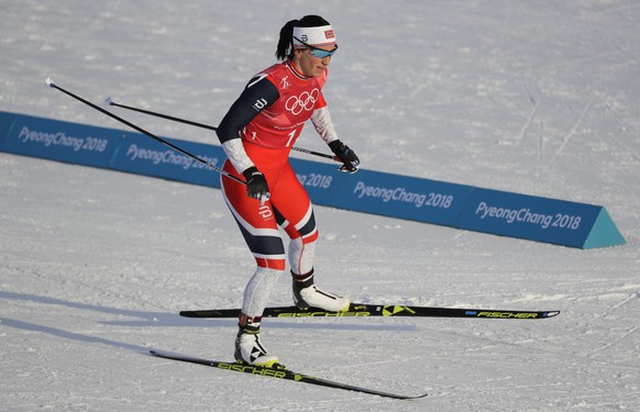 Marit Bjoergen, of Norway, competes in the women&#039;s team sprint freestyle semifinal cross-country skiing competition at the 2018 Winter Olympics in Pyeongchang, South Korea, Wednesday, Feb. 21, 20 ...