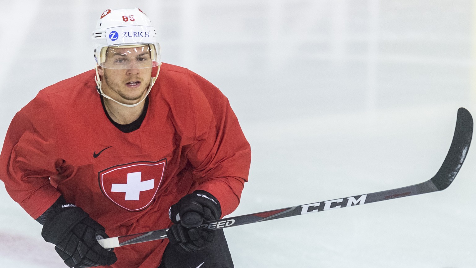 Sven Andrighetto during a training session of the Swiss team at the IIHF 2019 World Ice Hockey Championships, at the Ondrej Nepela Arena in Bratislava, Slovakia, on Sunday, May 12, 2019. (KEYSTONE/Mel ...