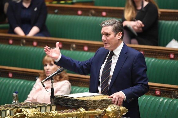 epa08857279 A handout photo made available by the UK Parliament shows Britain's Leader of the Opposition, Labour party leader Keir Starmer during the Prime Minister's Questions (PMQs) in Hou ...