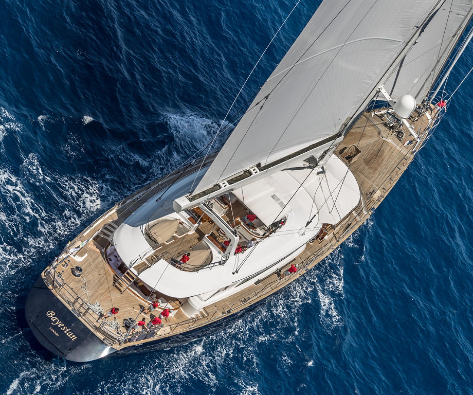 epa11555087 A handout photo made available on 19 August 2024 by Perini Navi Press Office shows the &#039;Bayesian&#039; sailing boat, in Palermo, Sicily, Italy. At least one person died, six remain mi ...