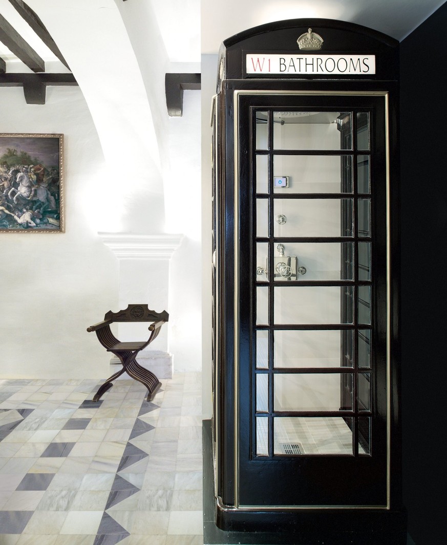 West One Bathrooms telephone booth shower commission. 
https://westonebathrooms.com/news/west-one-bathrooms-commission-exclusive-london-telephone-box-shower/