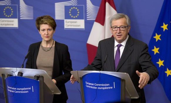 Kussfreie Realität: Ernste Mienen bei Sommaruga und Jean-Claude Juncker.
