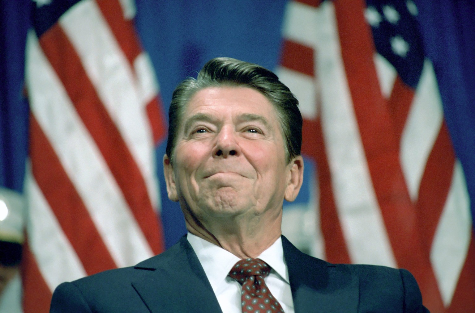 A handout image released by Ronald Reagan Presidential Library dated 29 September 1982 shows US President Ronald Reagan attending a Virginia Republican Party Fundraising Rally at the Richmond Arena in ...