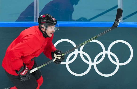 Canada captain Sidney Crosby takes part in a men's ice hockey practice during the 2026 Winter Olympics in Milan, Italy, Sunday, Feb. 8, 2026. (Nathan Denette/The Canadian Press via AP)
Sidney Cro ...