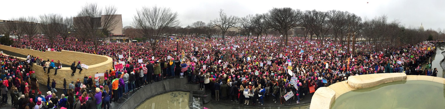 epa05739062 Thousands of participants converge on the Women&#039;s March on Washington in Washington, DC, USA, 21 January 2017. As many as a half million people are expected at the gathering, which or ...