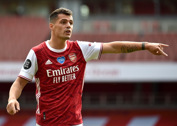 epa08567172 Arsenal&#039;s Granit Xhaka gestures during the English Premier League match between Arsenal London and Watford in London, Britain, 26 July 2020. EPA/Rui Vieira/NMC/Pool EDITORIAL USE ONLY ...