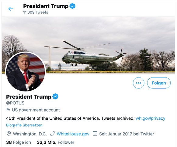 Die Tweets des 45. US-Präsidenten werden unter @POTUS45 weiter abrufbar sein. Noch ist dieser Account allerdings «gesperrt».